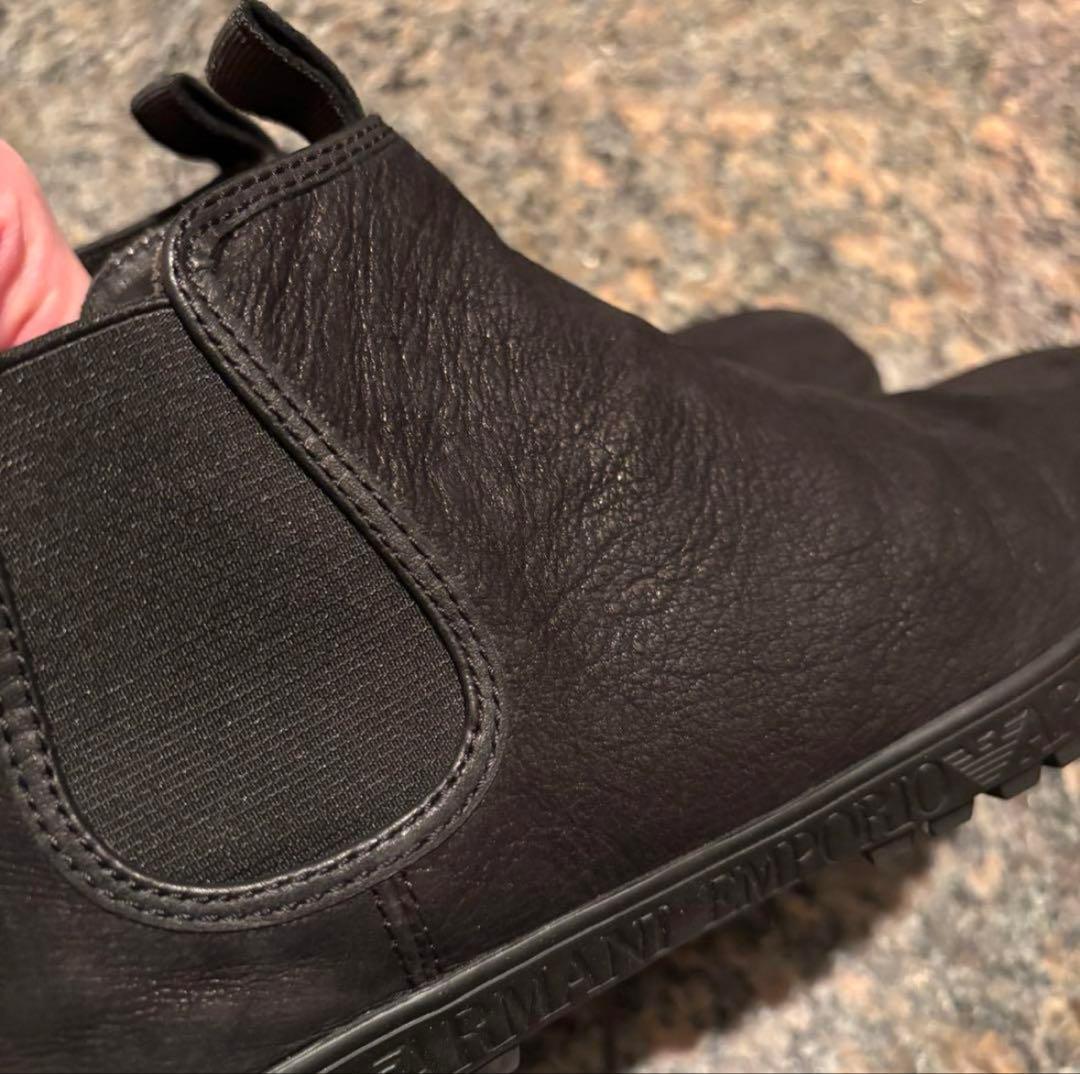 EMPORIO ARMANI ブラックレザー ブーツ サイドゴア　メンズブーツ