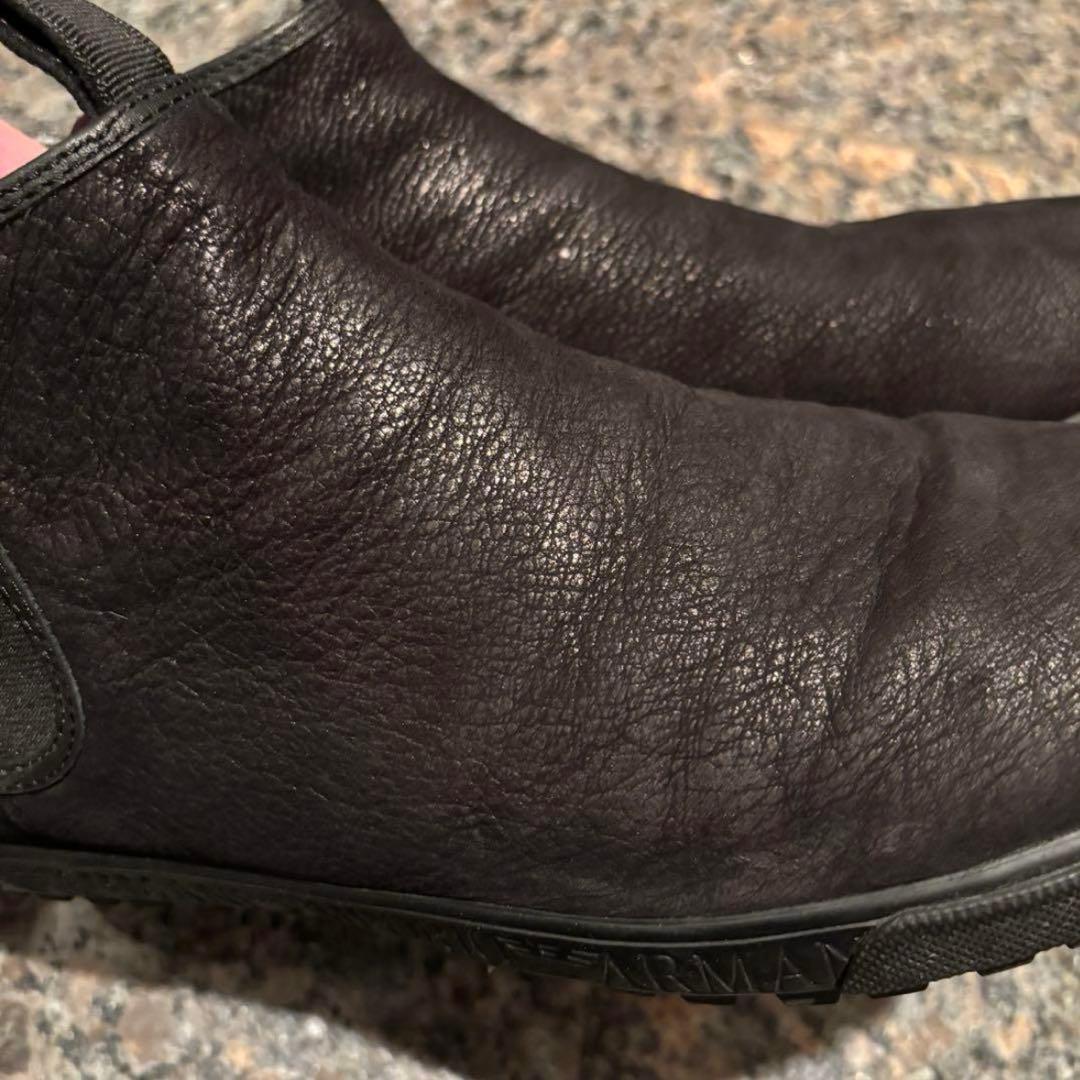 EMPORIO ARMANI ブラックレザー ブーツ サイドゴア　メンズブーツ