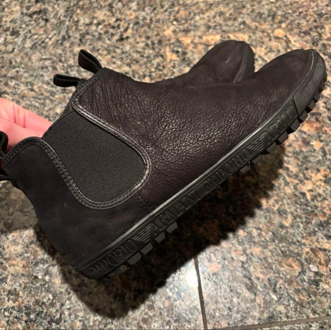 EMPORIO ARMANI ブラックレザー ブーツ サイドゴア　メンズブーツ