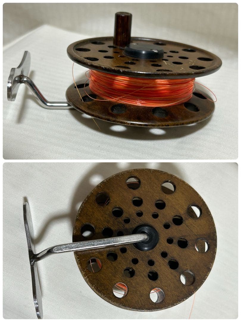 【良品】宇崎日新　NISSIN　釣竿　黒鯛・チヌ用　天然木リール　糸　取説有り