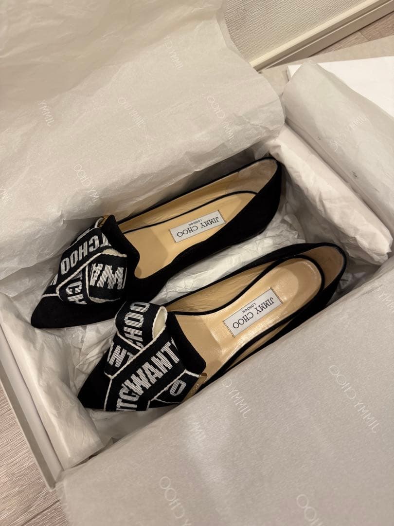 JIMMY CHOO ブラック フラットシューズ 36