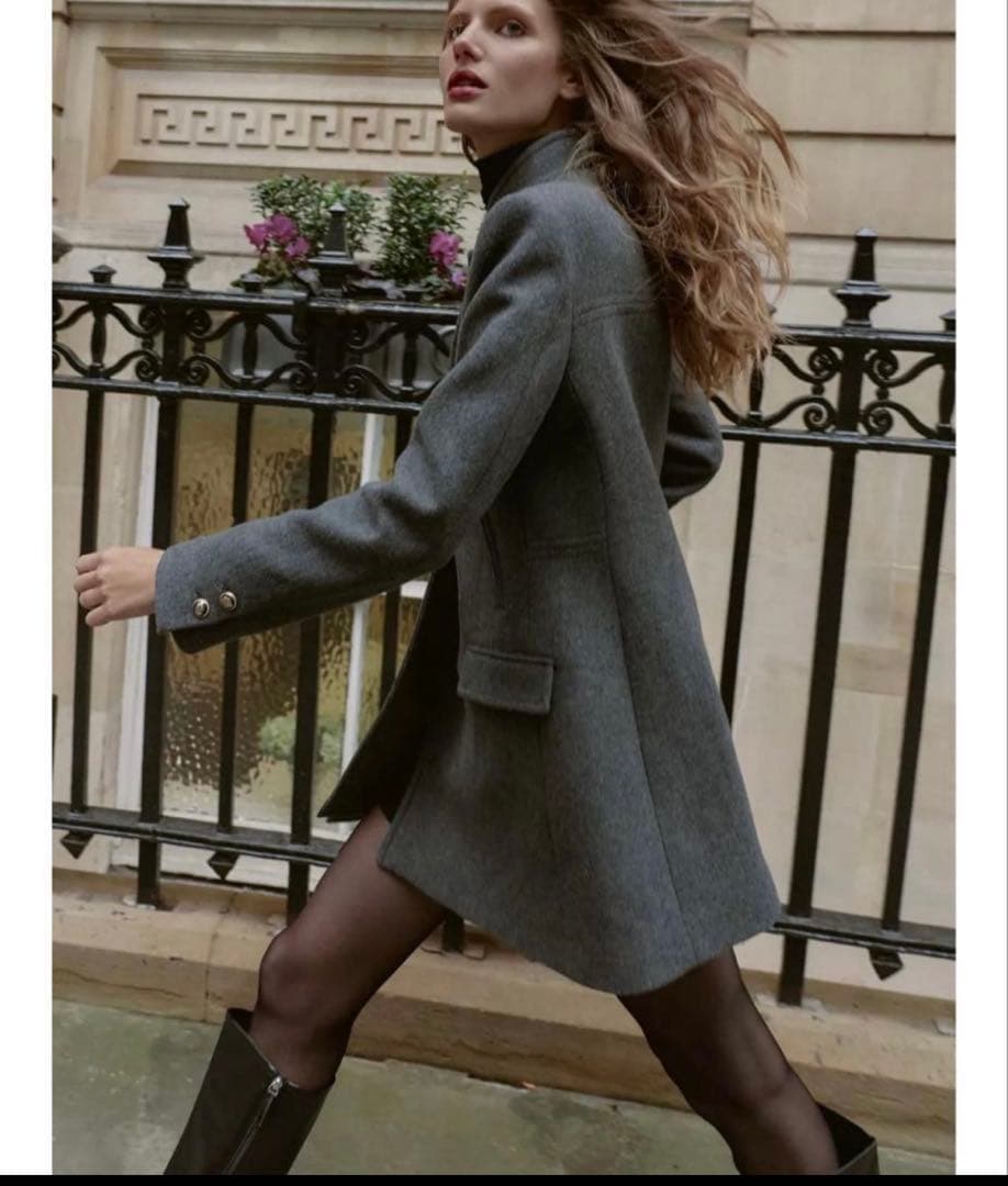 最終価格未使用★ZARAウールダブルブレストコート★M★グレー色★完売商品