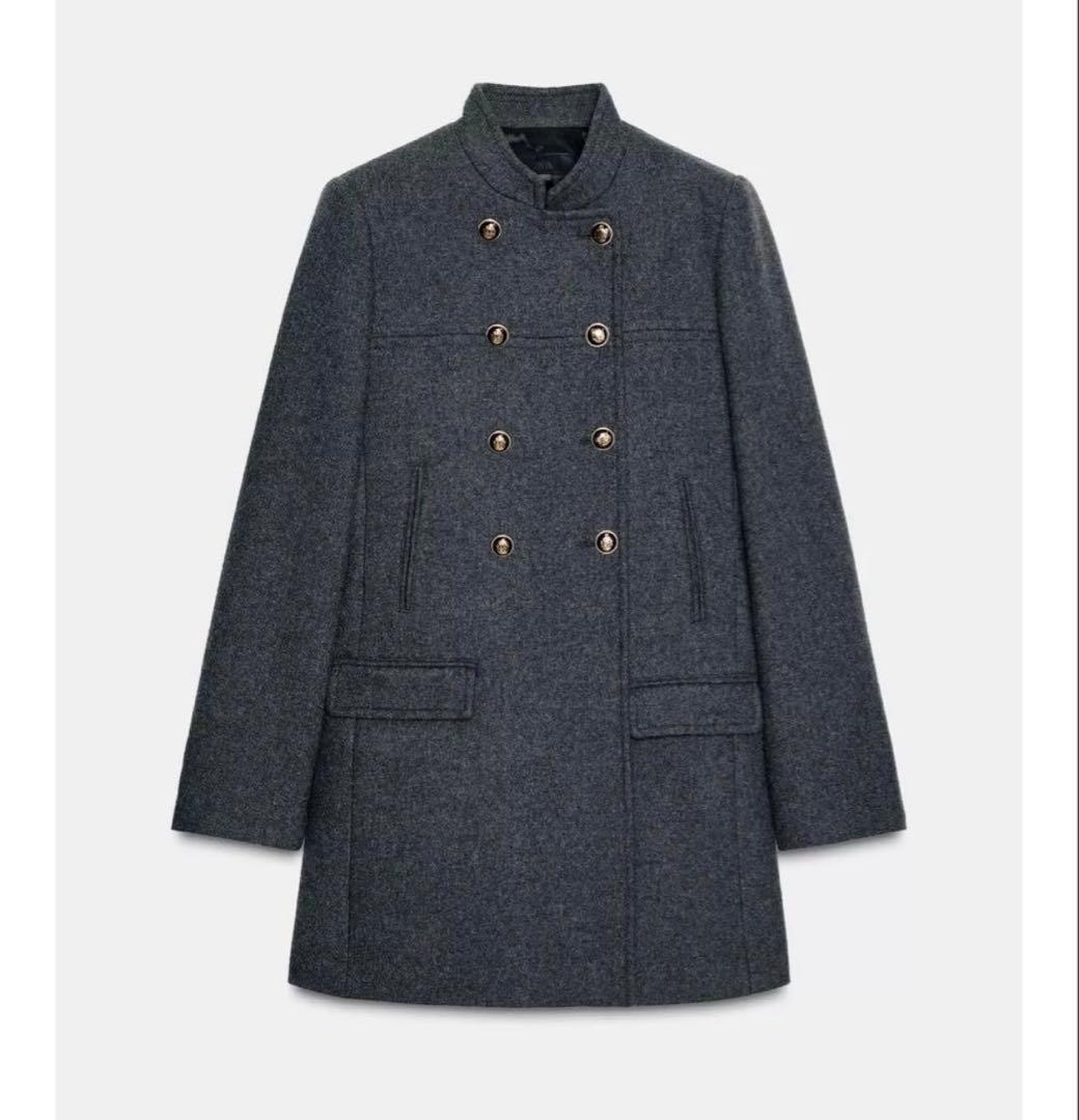 最終価格未使用★ZARAウールダブルブレストコート★M★グレー色★完売商品