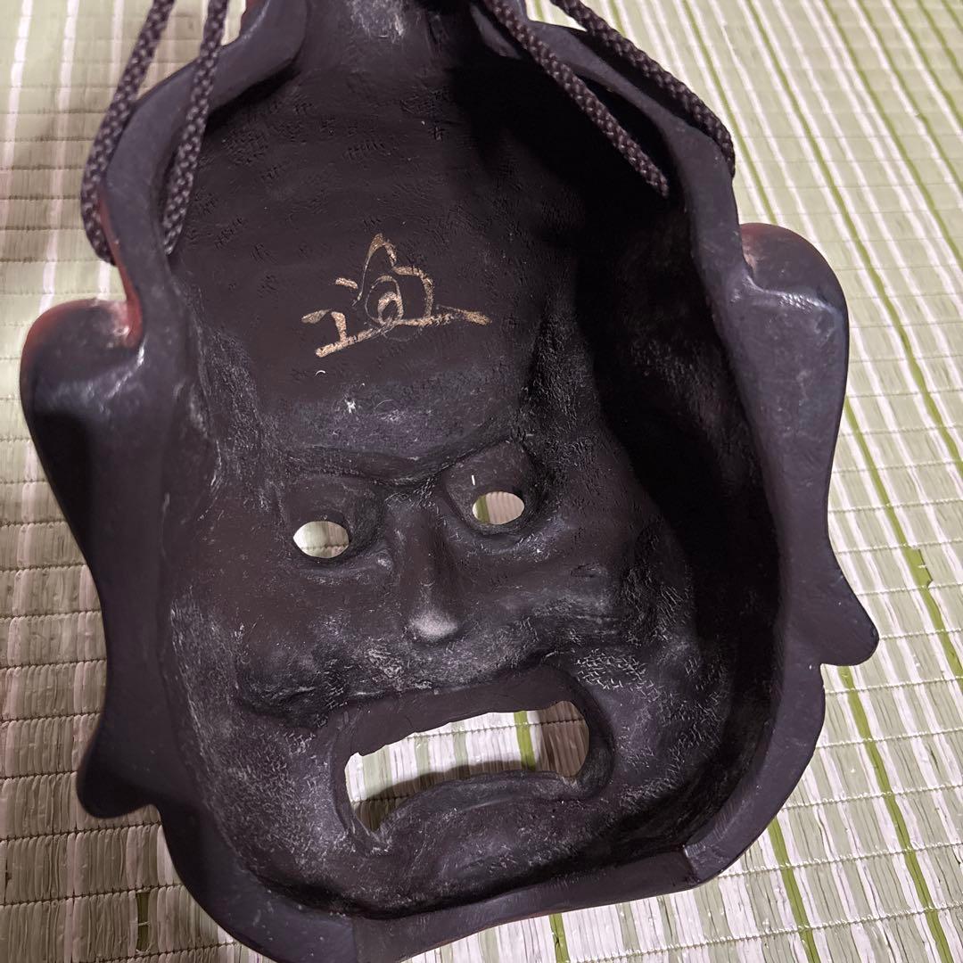 お面　能面　神楽面　仁王　仏具　鬼　男　赤　工芸品　渦　金剛力士　壁掛け　置物