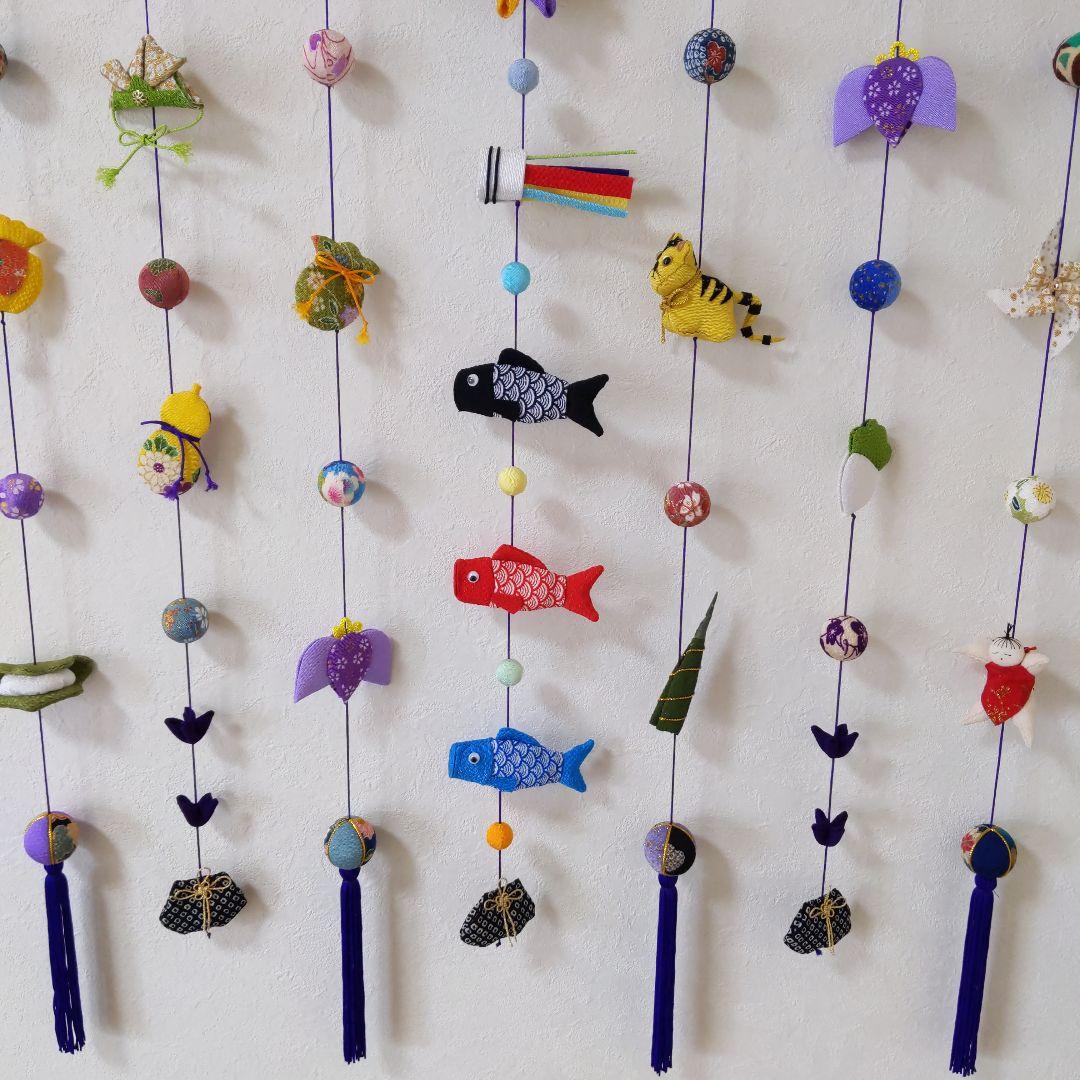 ちりめん細工　おひな様壁掛け下げ飾り(大) 端午の節句壁掛け下げ飾り(大)2点