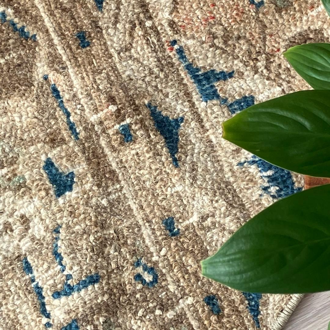 75×88✳︎楕円ラウンド　ブラウン　ブルー　パッチワーク　トルコヴィンテージラグ