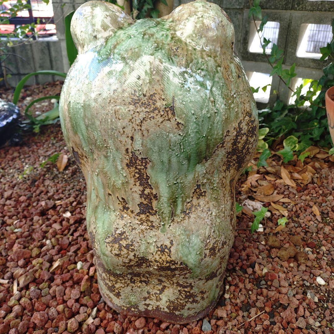 信楽焼　手作り出目笑い立ち蛙　(特大) 　蛙　カエル　かえる