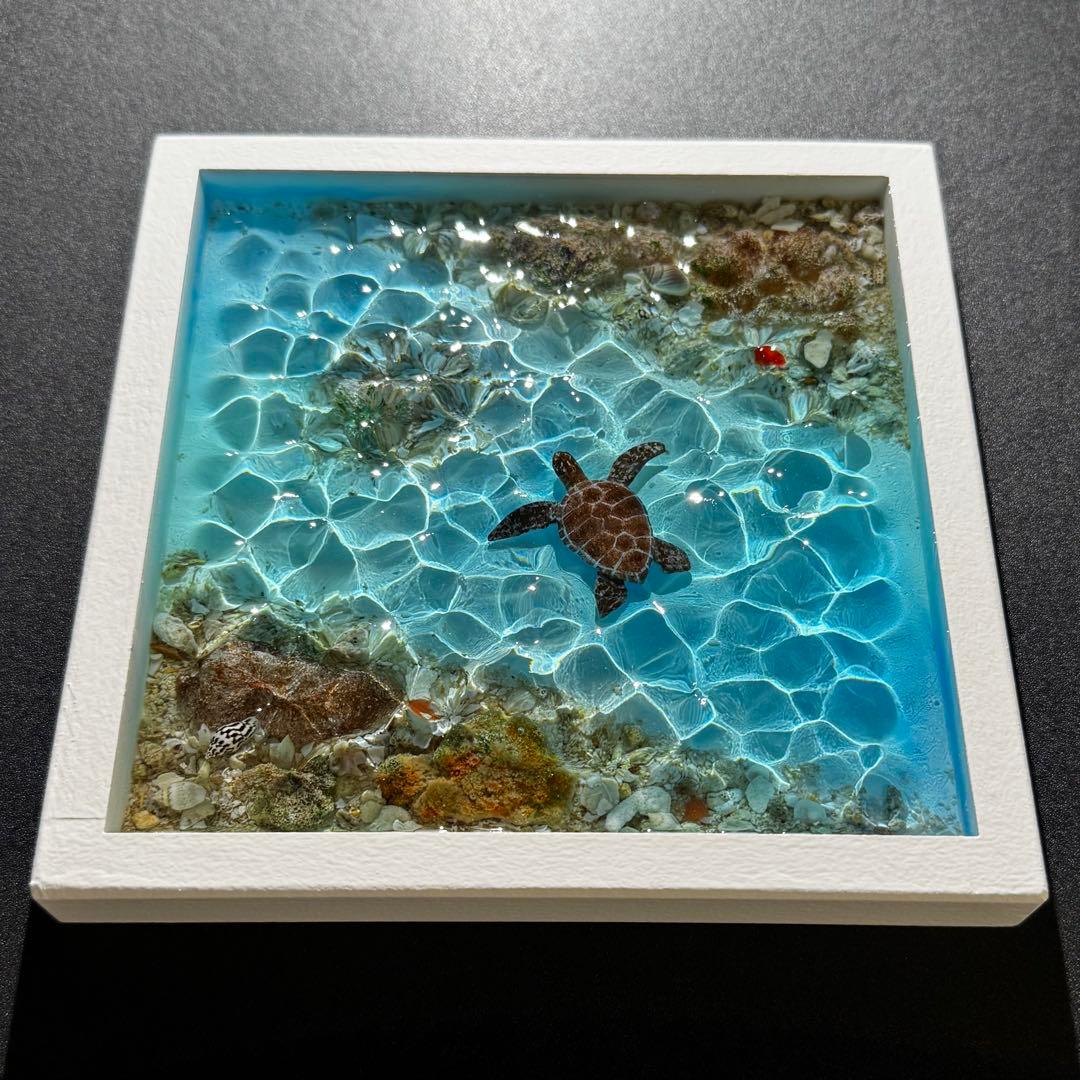 レジンアート オーシャンアート ウミガメ ホヌ 海 アート 波紋 アートパネル