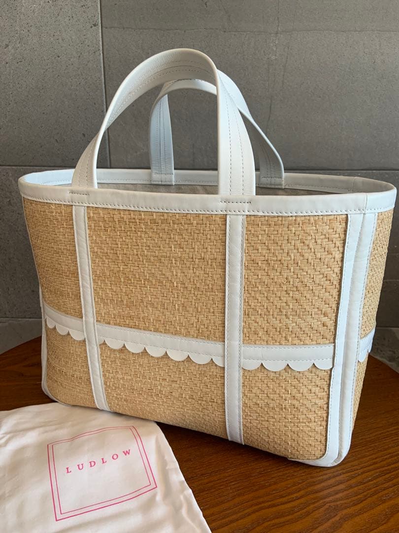 LUDLOW ラドロー　スカラップラフィアトートバッグ　M