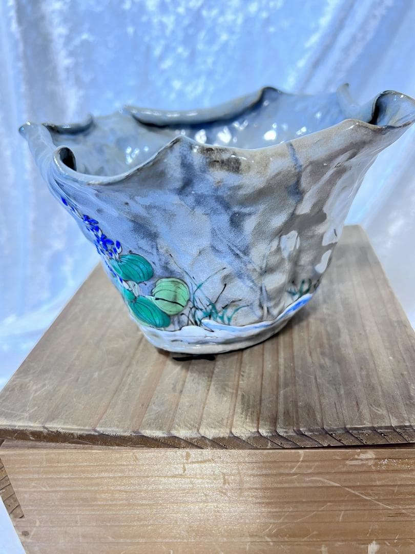 万古焼蓮葉型丼　共箱