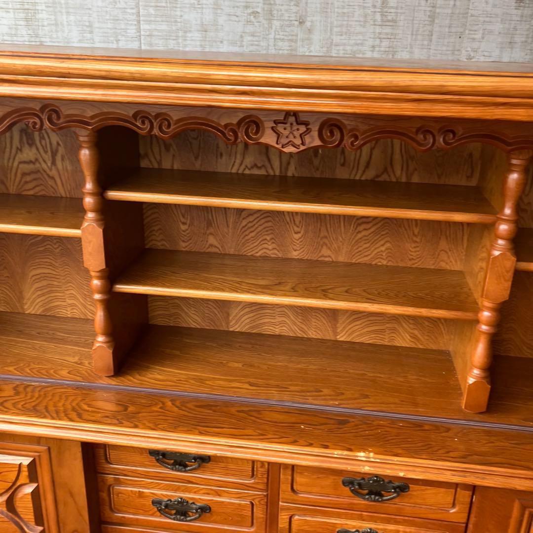 昭和レトロ 旭川家具 さくら工芸 大型 木製サイドボード 飾り棚 古家具 食器棚