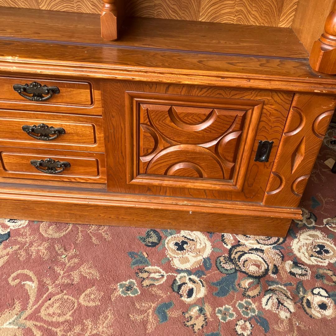 昭和レトロ 旭川家具 さくら工芸 大型 木製サイドボード 飾り棚 古家具 食器棚