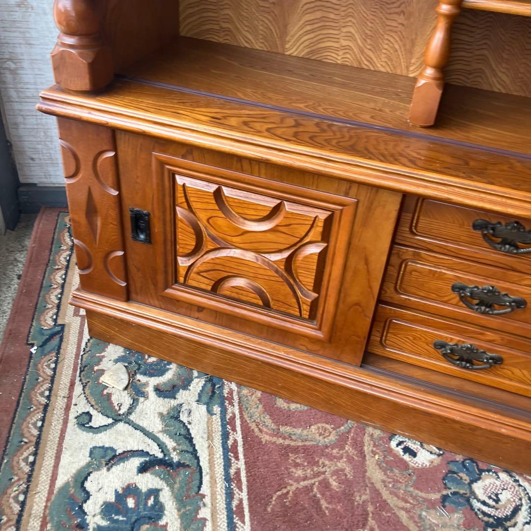 昭和レトロ 旭川家具 さくら工芸 大型 木製サイドボード 飾り棚 古家具 食器棚