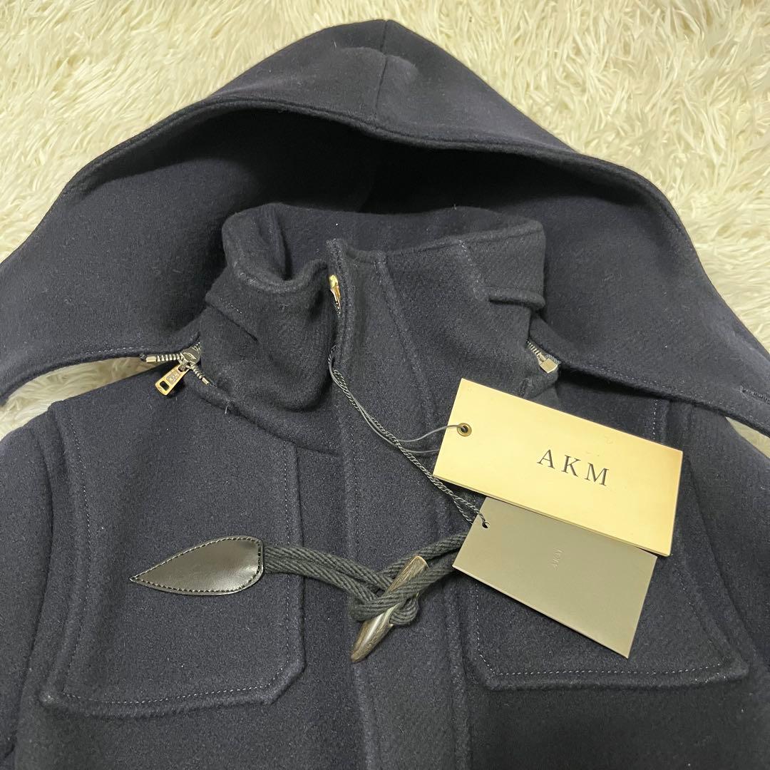 未使用タグ付き！ AKM ダブルメルトン ダッフルコート　フード付き　ネイビー