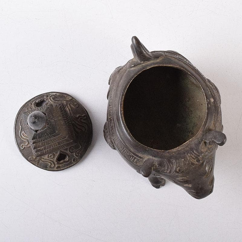 中国　古銅　唐銅　神獣五重塔　香炉　M　R8731