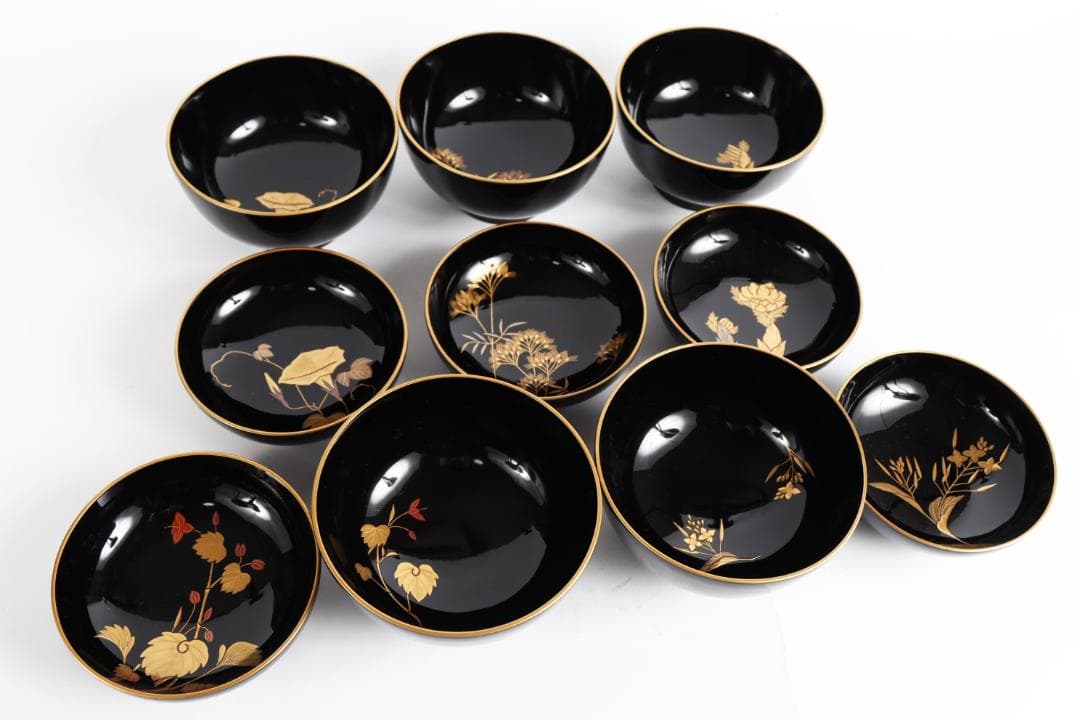 輪島塗 草花絵替 図替 蒔絵 煮物椀 五客 浅己　浅見②