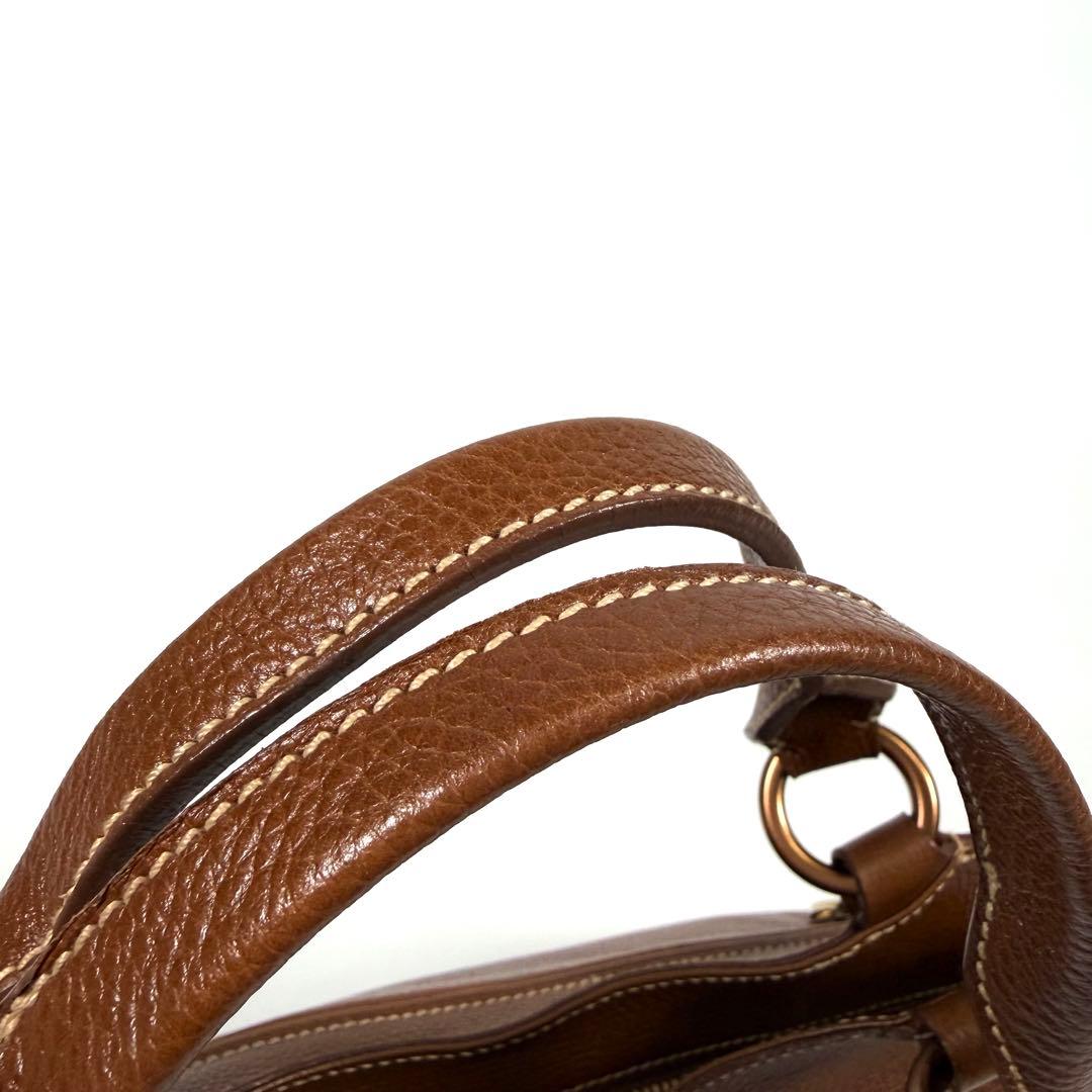 【未使用に近い】カルティエ　ハンドバッグ　マルチェロ　レザー　シボ革　ブラウン