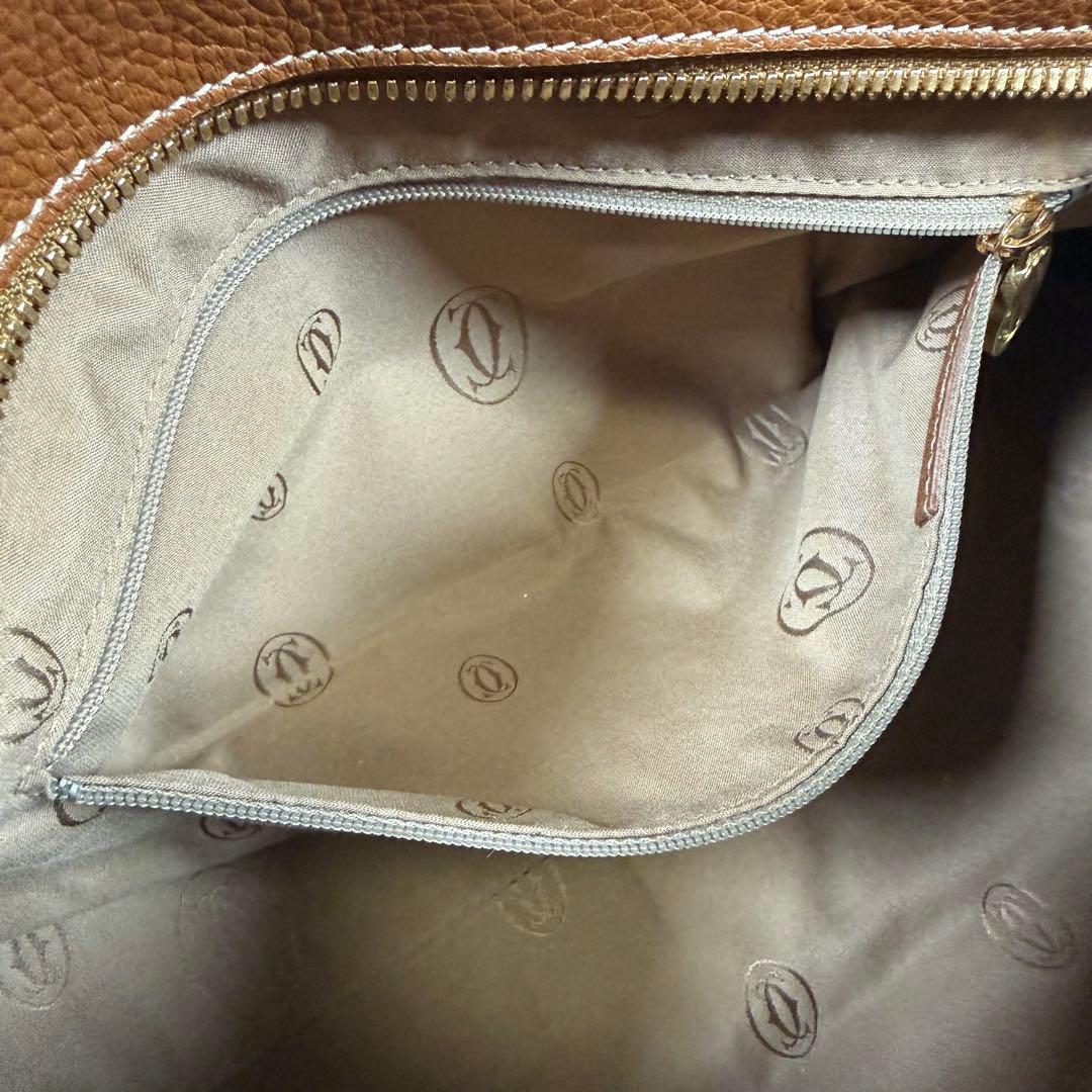 【未使用に近い】カルティエ　ハンドバッグ　マルチェロ　レザー　シボ革　ブラウン