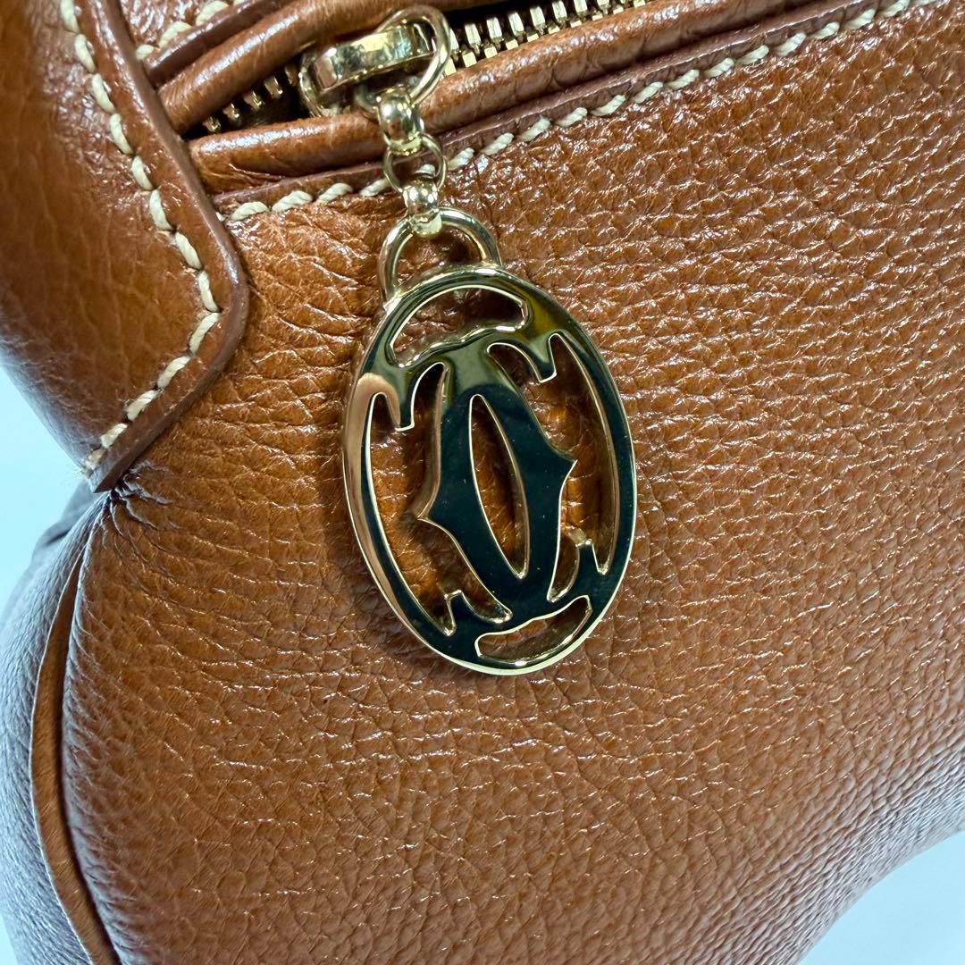 【未使用に近い】カルティエ　ハンドバッグ　マルチェロ　レザー　シボ革　ブラウン