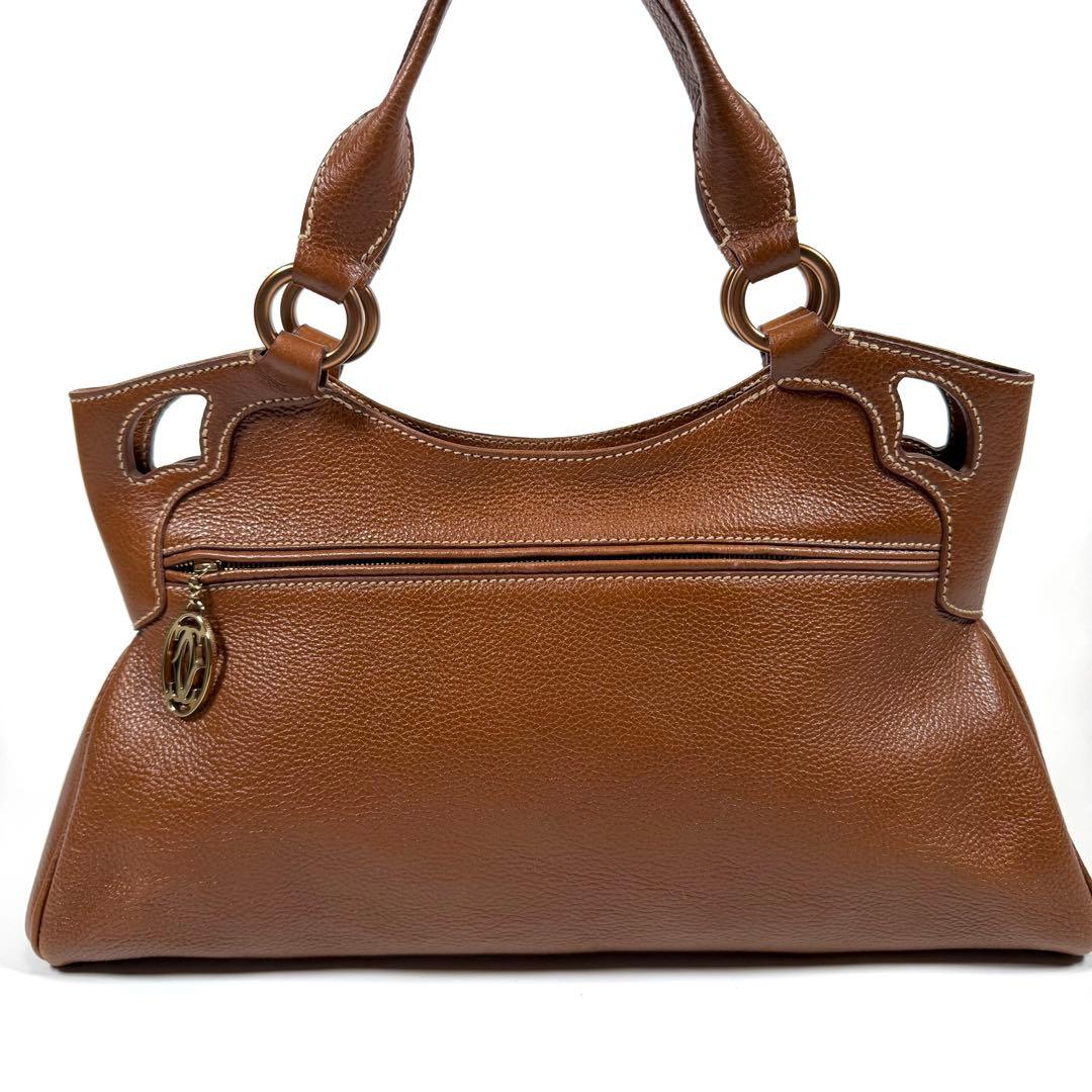 【未使用に近い】カルティエ　ハンドバッグ　マルチェロ　レザー　シボ革　ブラウン