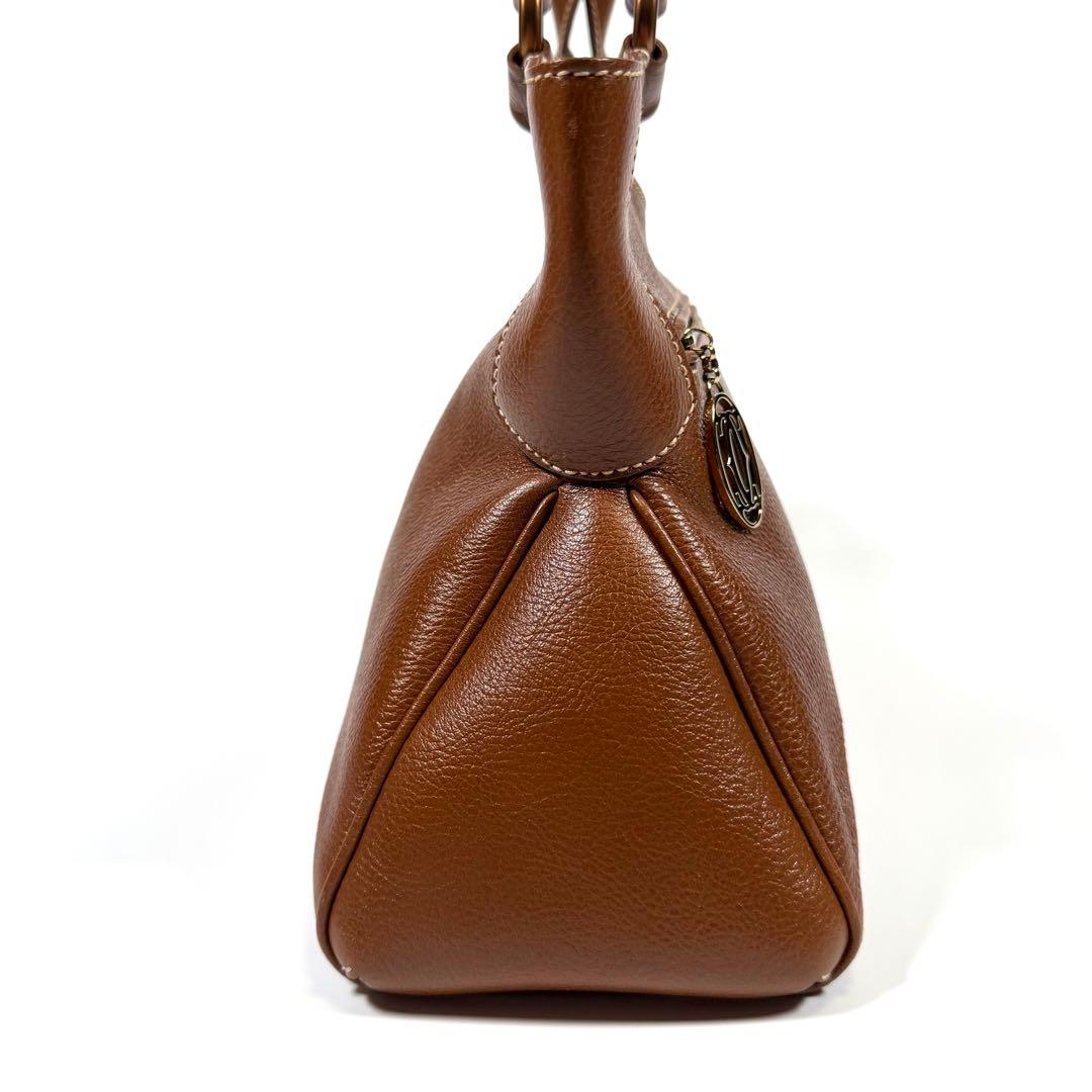 【未使用に近い】カルティエ　ハンドバッグ　マルチェロ　レザー　シボ革　ブラウン