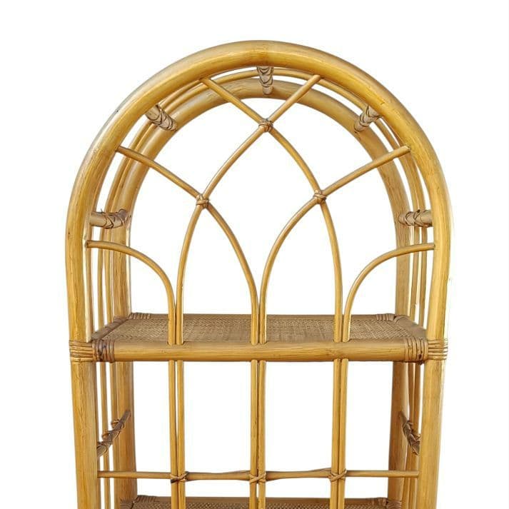 ラタン アーチ型 5段シェルフ 籐家具 昭和レトロ　リメイクシート仕上げ