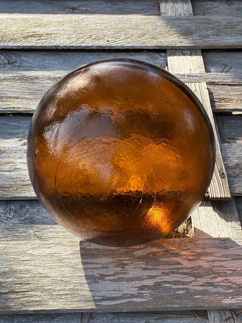 琥珀色　ガラス浮き玉　特大サイズ直径約40cm ヘソ無し　レアカラー