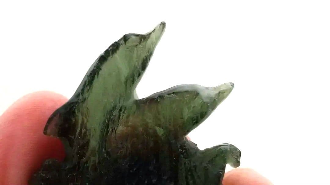 オ―ルド モルダバイト カ―ビング ドルフィン2頭