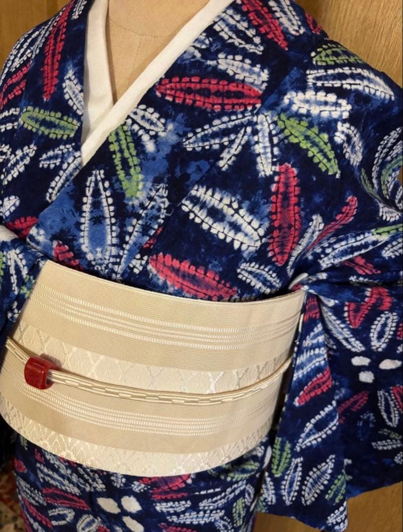 有松鳴海絞り浴衣　藍染タイダイ 大輪の花火？合わせ縫絞、小帽子絞　浴衣単品