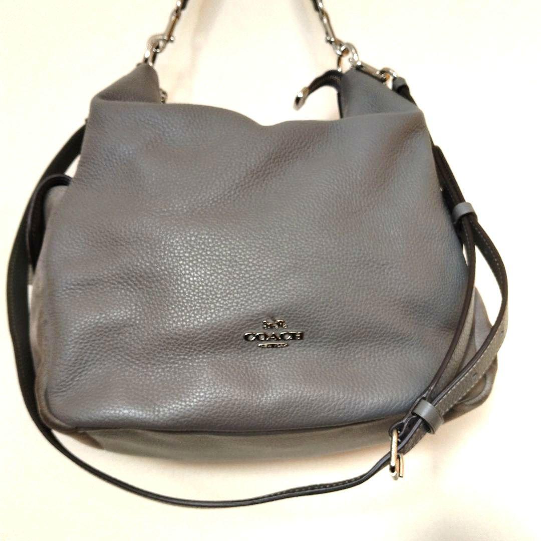 COACH レザーペニーショルダーバッグ 2Way　グレー　レザースウェード切替