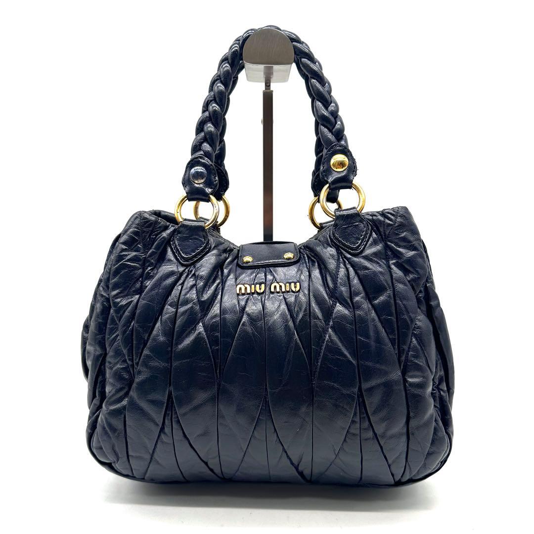 ミュウミュウ マトラッセ 2way ショルダーバッグ ゴールド金具 レザー 濃紺