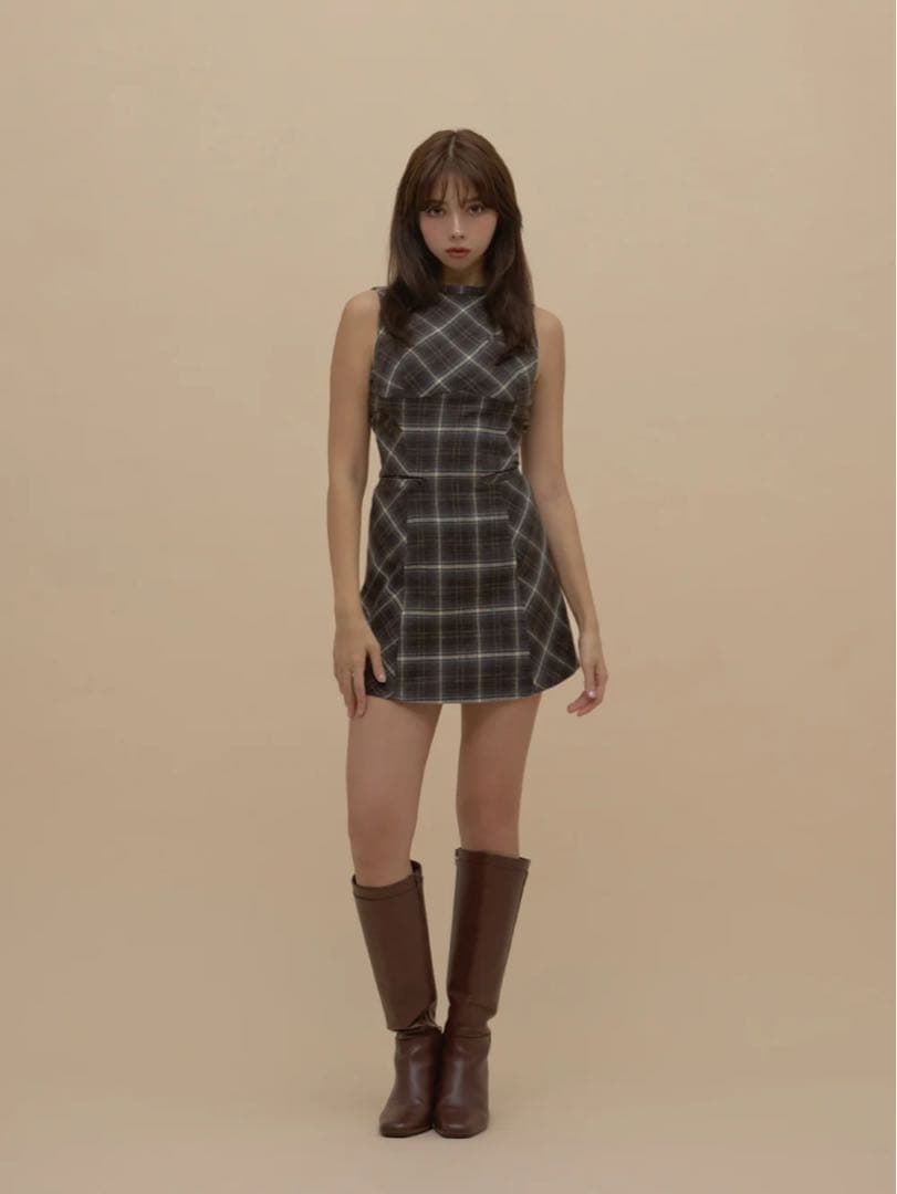 ワンピース ANDMARY Mimi check set mini dress brown