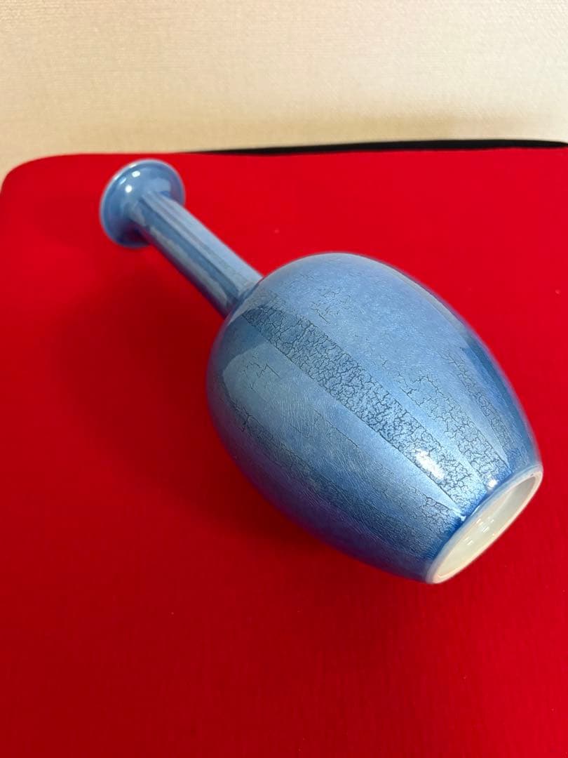 人間国宝 中田一於 淡青釉裏銀彩 花入 N43 日本工芸会正会員 九谷焼