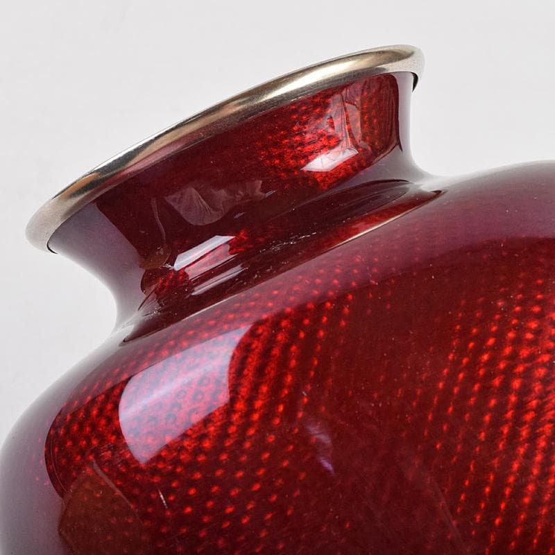 七宝焼　赤透釉　薔薇文　花瓶　唐木台・時代箱付　V　R9466