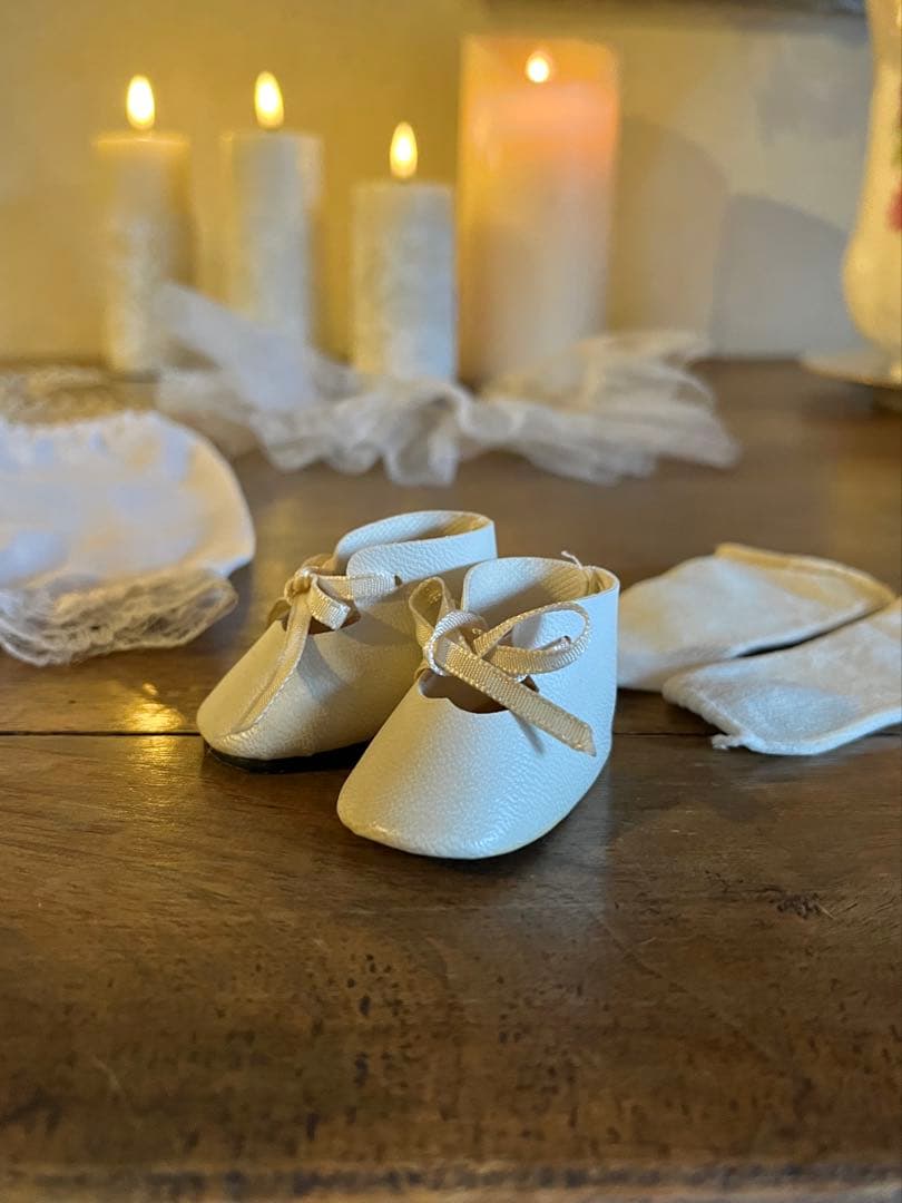 ◆フランスアンティーク｜限定1セットビスクドールフリルレスドレス靴ペチコート靴下