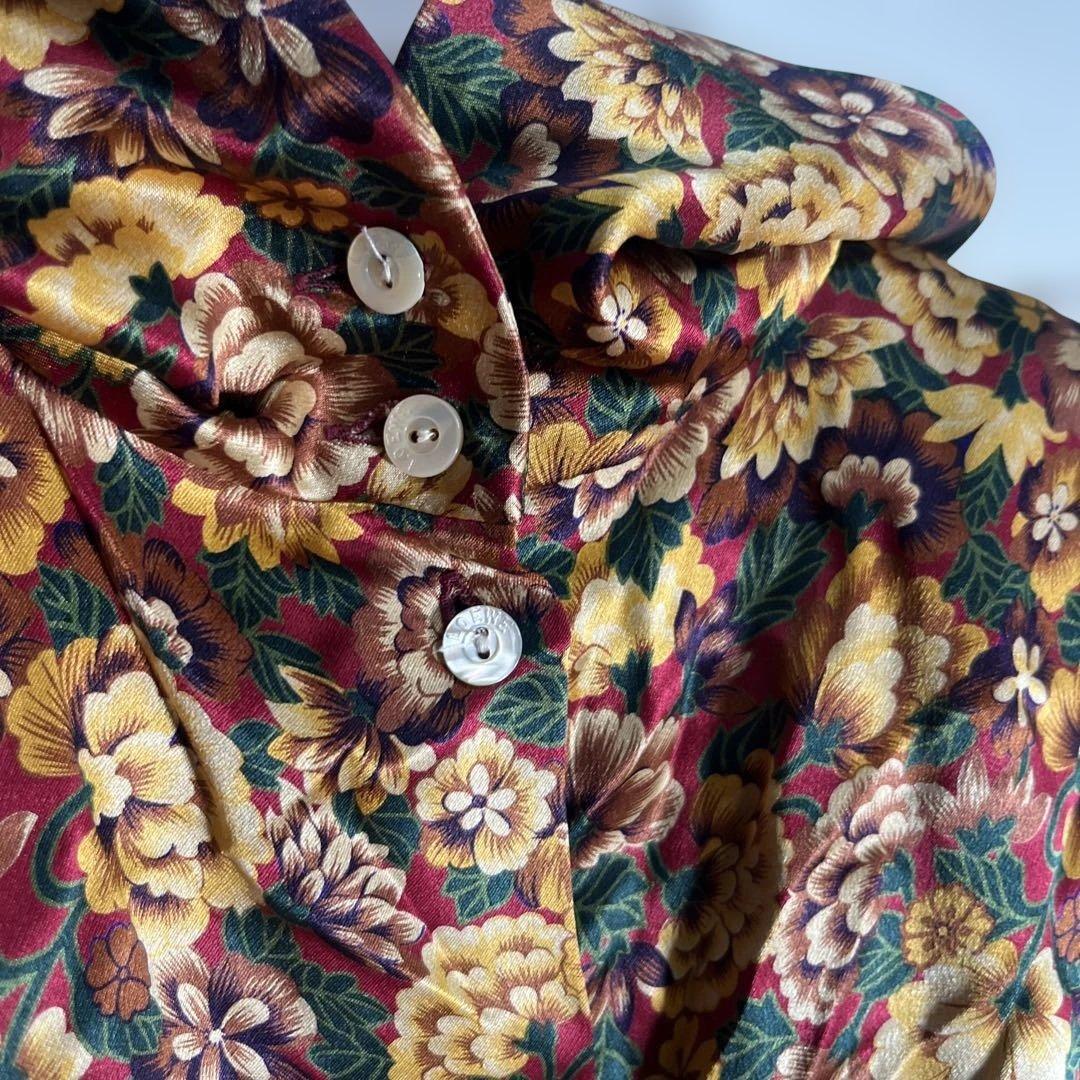 ヴィンテージ　LOEWE 花柄　クロップドシャツ　肩パッド　シルク100%