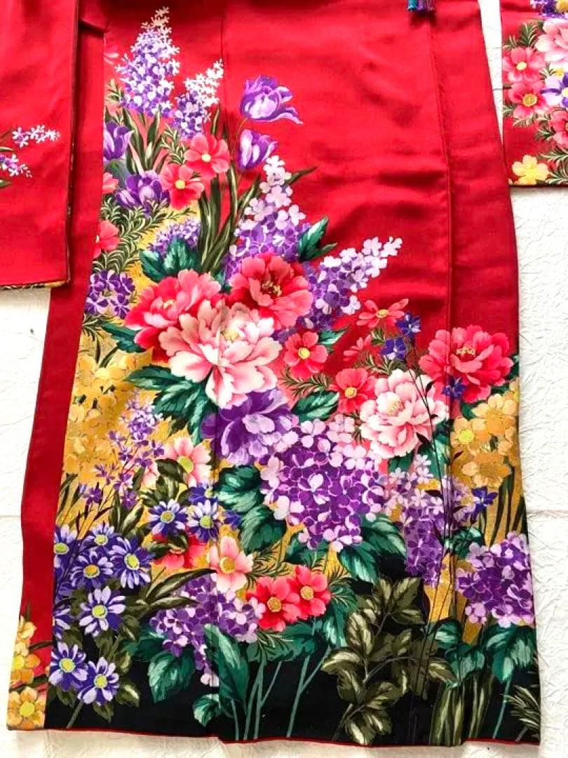 振袖 成人式 着物 赤 正絹 帯付き 式典 リメイク