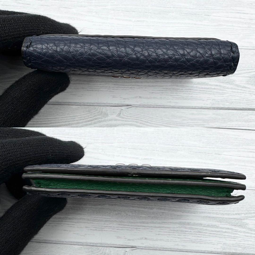 【美品】FENDI　セレリア　名刺入れ　レザー　バイカラー　シボ革　ネイビー