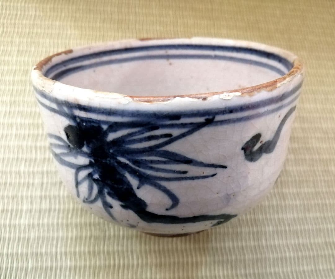 安南写　染付茶碗　染付安南茶碗　安南トンボ　抹茶碗　茶道具　骨董