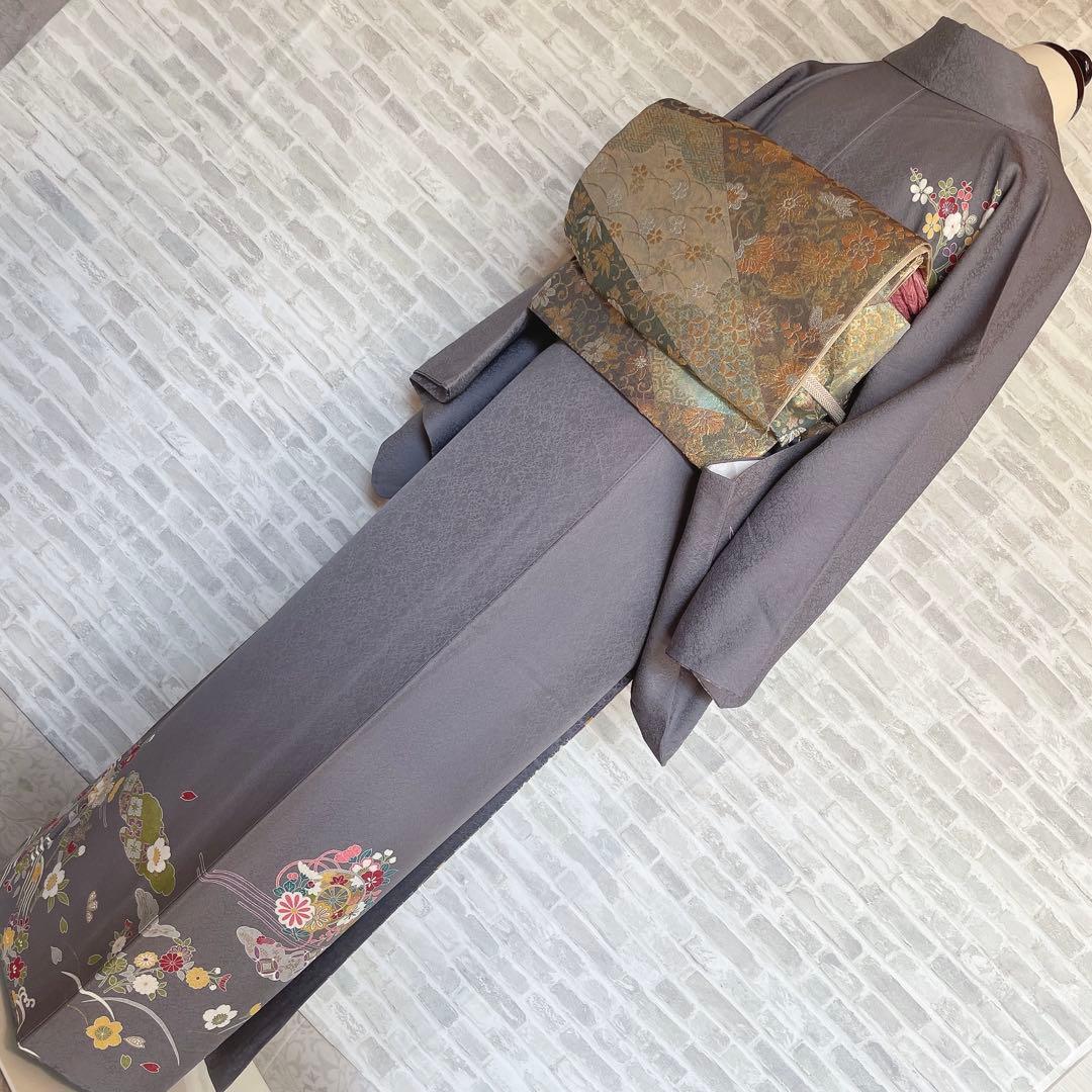 訪問着　フルセット　花ぐるま　流水　鮮やか花々　金彩加工　入学式　Q3