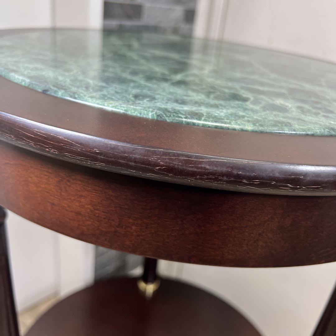 【新品】高級　アンティーク　大理石　サイドテーブル　円柱　天然木　クラシック調