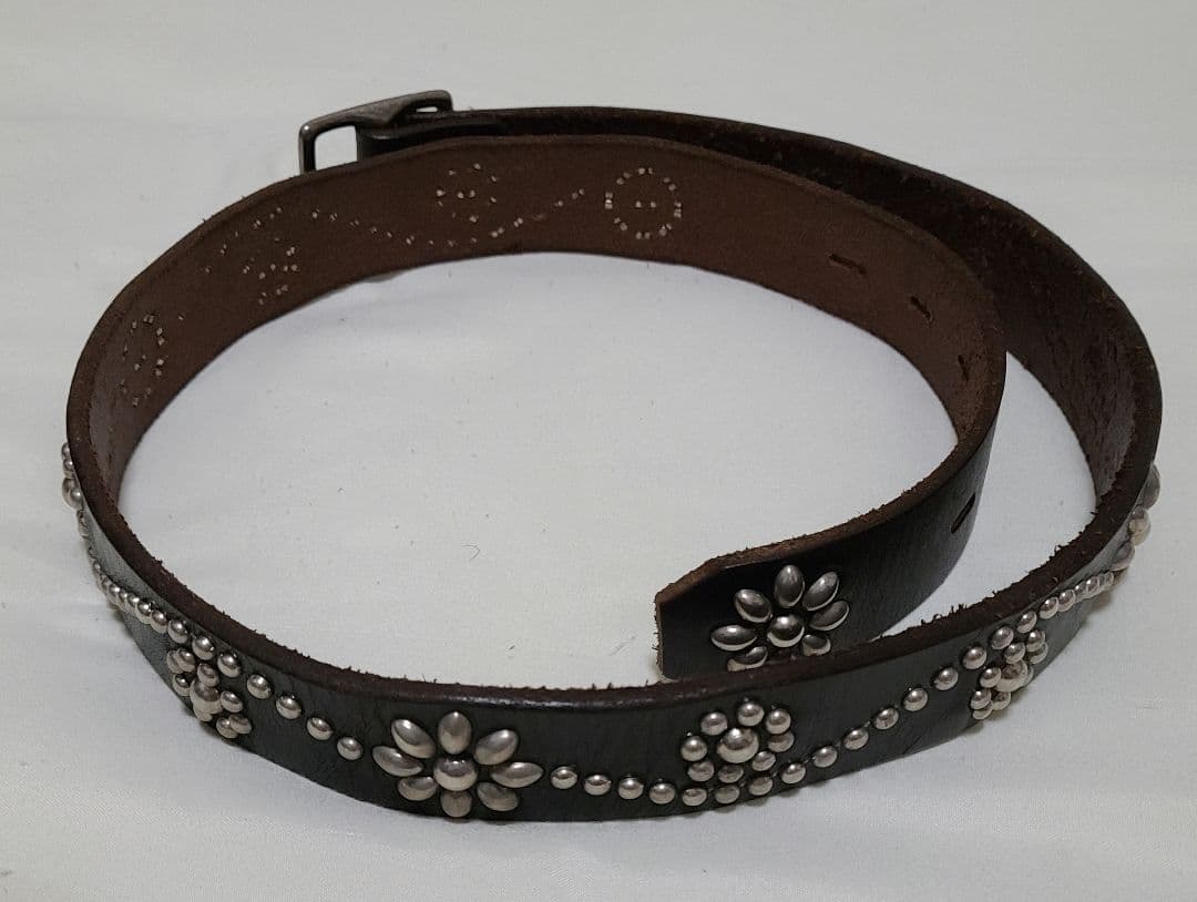 HTC Flour Belt フラワースタッズ レザーベルト ブラウン/シルバー