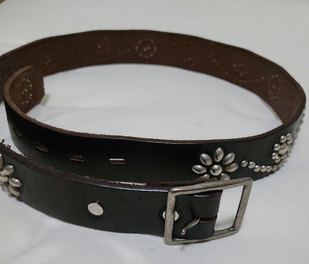 HTC Flour Belt フラワースタッズ レザーベルト ブラウン/シルバー