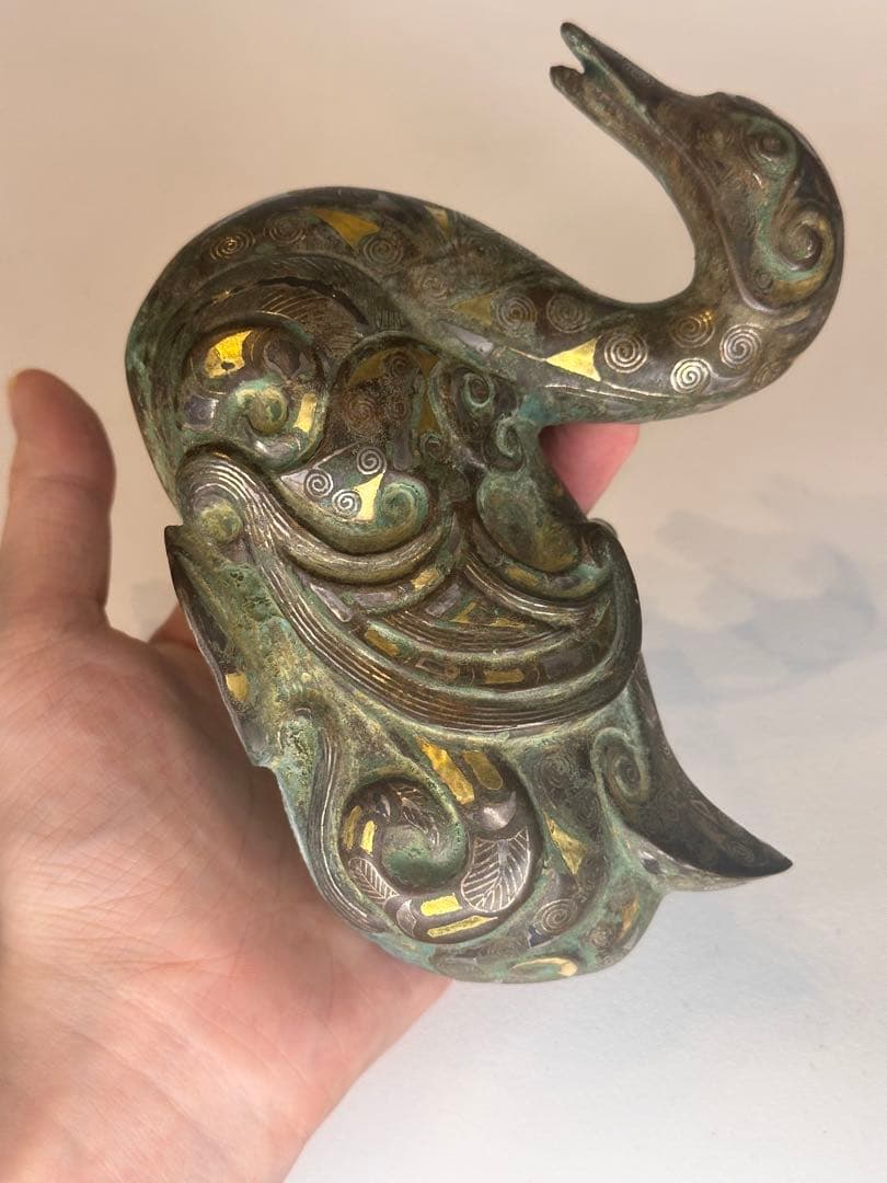 最終価格！【稀少品】中国古董 戦国時代 青銅製 鎏金錯金銀 ガチョウ置物