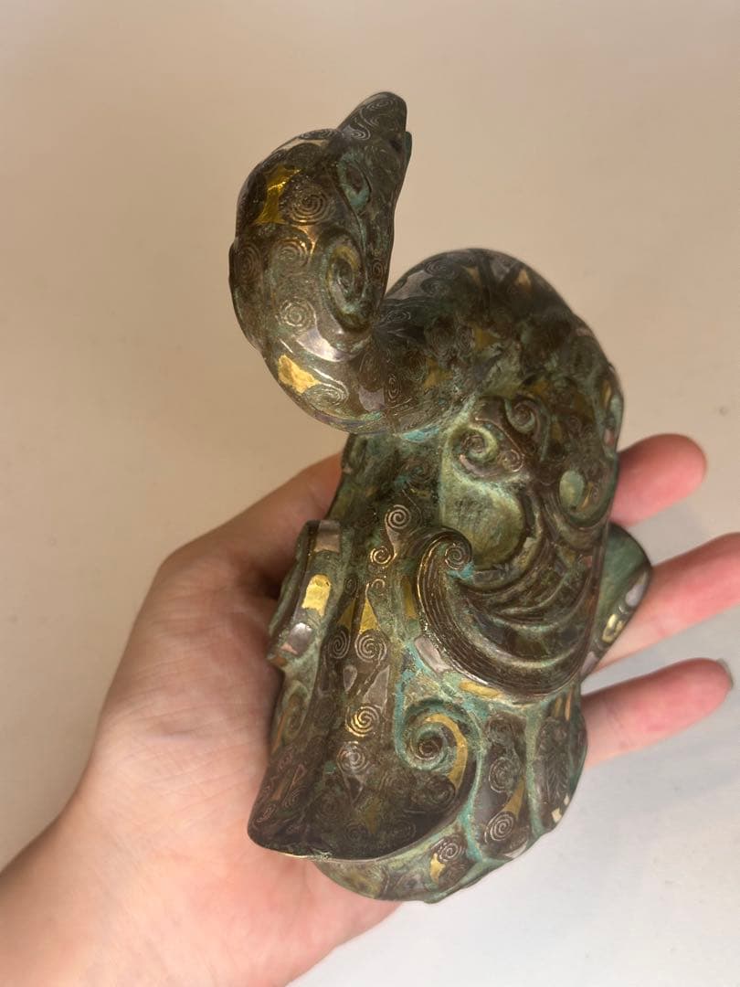 最終価格！【稀少品】中国古董 戦国時代 青銅製 鎏金錯金銀 ガチョウ置物