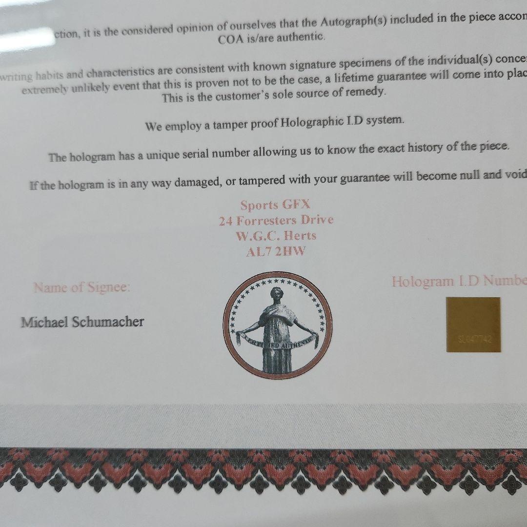 ミハエル・シューマッハ　F1　　　　サイン入りフォト　証明書付き