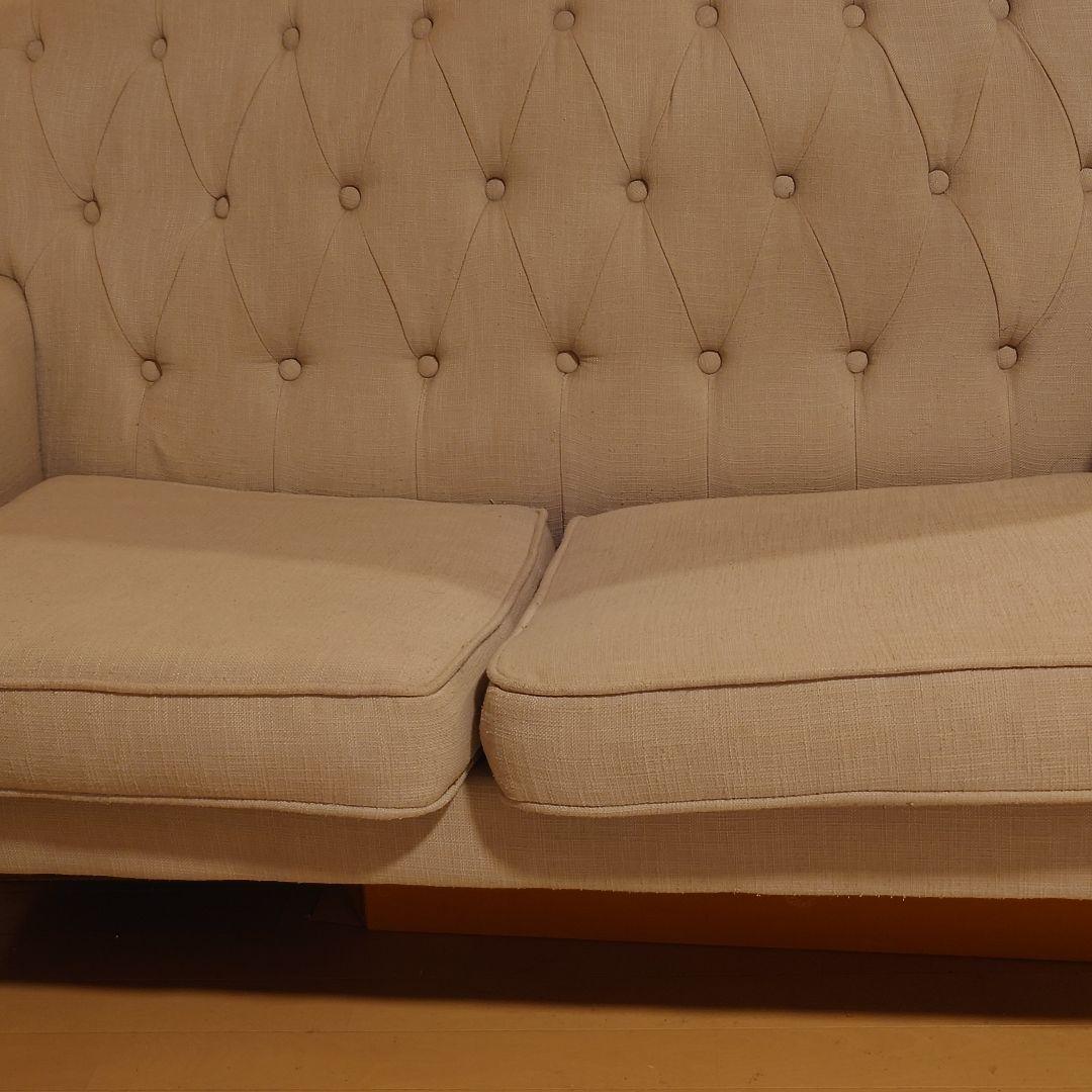 姫系家具２掛けソファボタン付きベージュアンティーク風フレンチカントリー