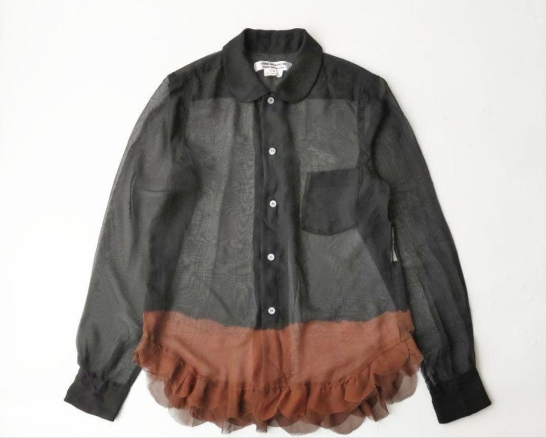 コム・デ・ギャルソン　シースルーシャツ　濃紺×茶