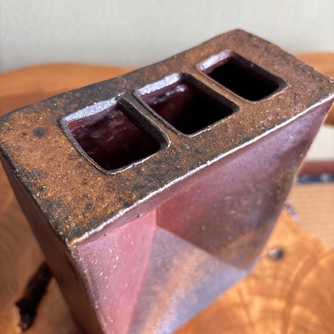 備前焼 松本頼明造 花生 花入 共箱 花瓶 高さ20.5cm