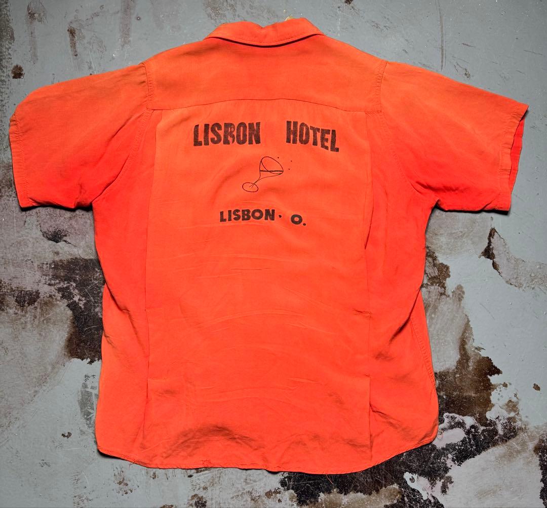 50s ボーリングシャツ レーヨン フロッキープリント フェード 開襟